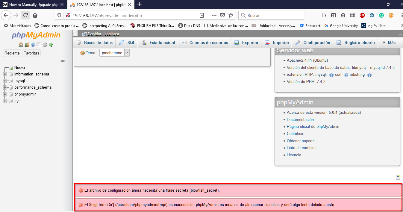 phpMyAdmin Actualización